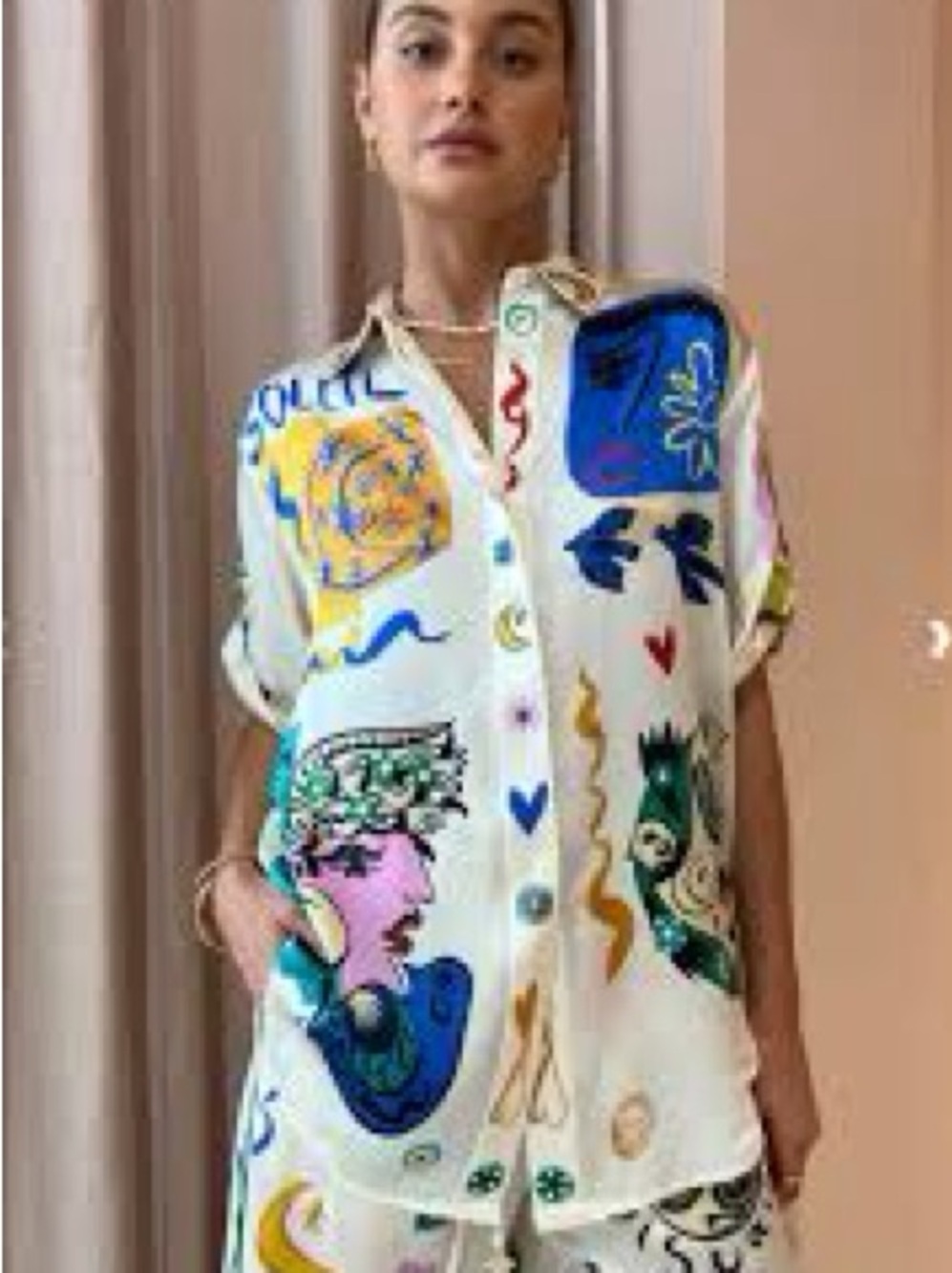 Joules White Button-Down Top with Multicolor Abstract Print